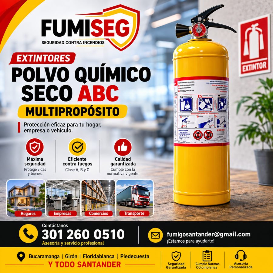 Extintor de polvo químico seco ABC multipropósito para hogar, empresa y vehículo, clases A, B y C